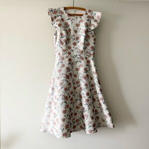 Gal Meets Glam fit n flare silver pink embossed floral dress pink